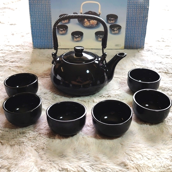 High Class Tea Pot Dining New Set Of 7 Tea Set Vintage Black And